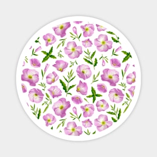 Pink evening primrose leaves and flowers pattern Magnet